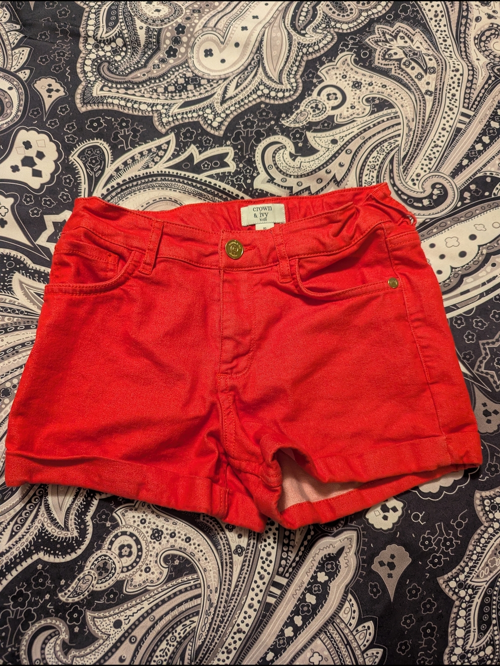 Crown & Ivy Red Girls Casual Roll-Cuff Shorts